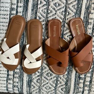 Kensie Brown and White Cross Strap Sandals (2 pair)